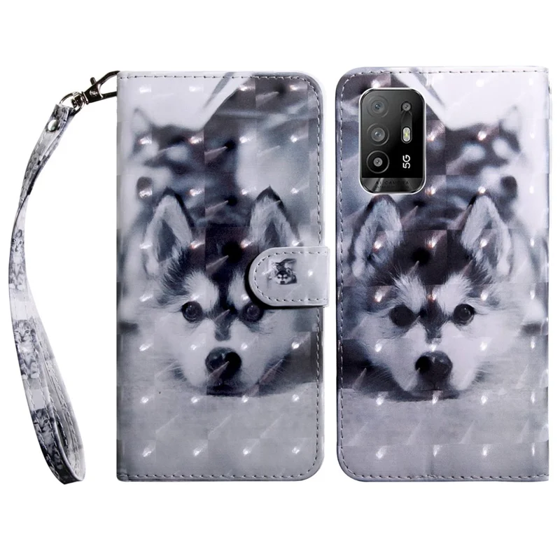 For Oppo A94 5G/A95 5G Protective Case Anti-drop Pattern Printing Phone Shell PU Leather Stand Cover with Wallet - Dog
