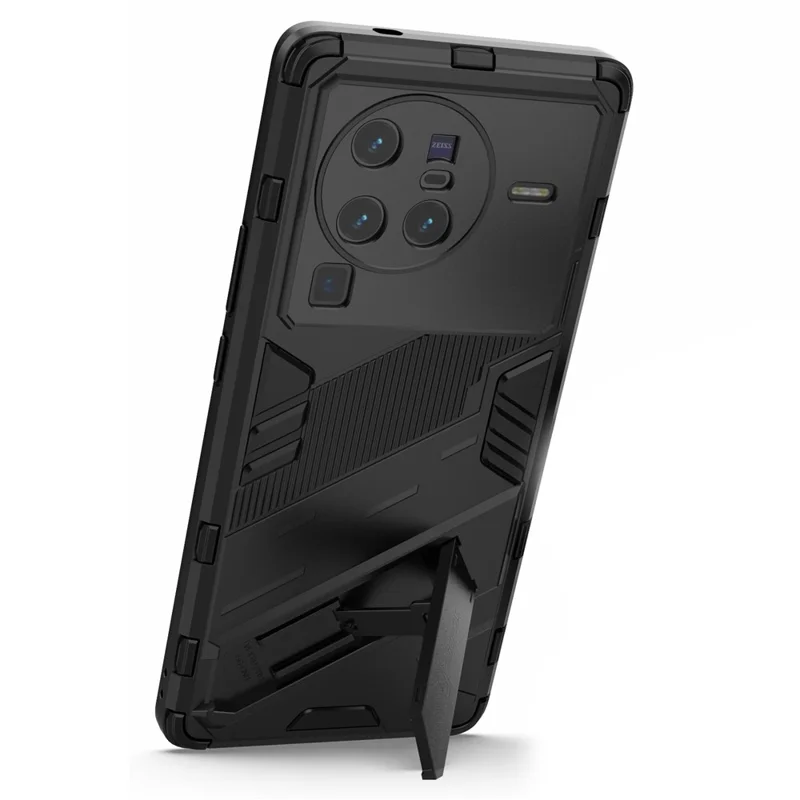 For vivo X80 Pro 5G Kickstand Combo PC + TPU Case Wear-resistant Dual Layer Anti-fall Phone Cover - Black