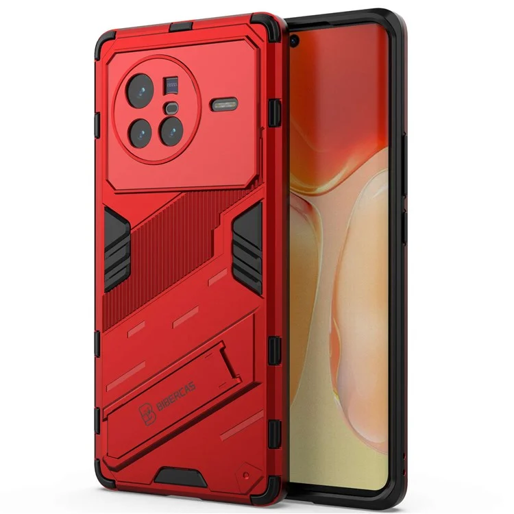 Для vivo X80 5G Kickstand Combo PC + TPU Case Drop-proof Dual Layer Protective Cell Phone Shell - Red