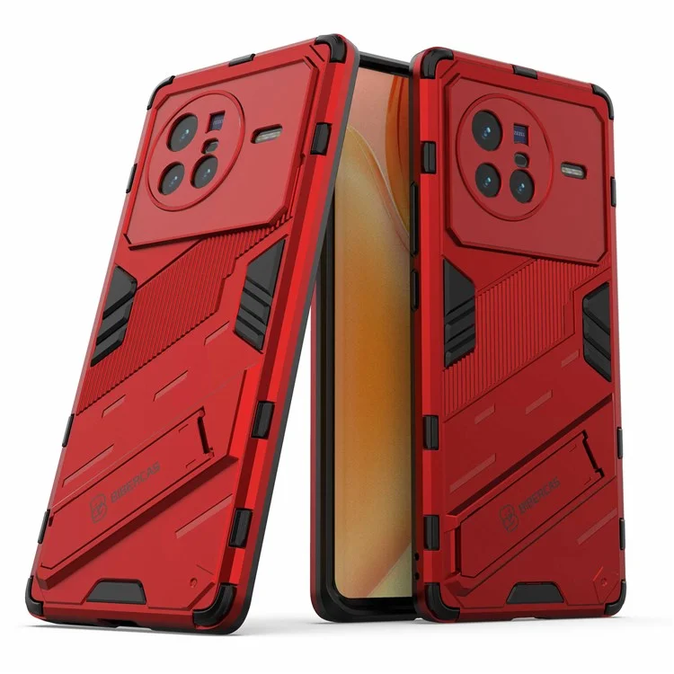 Для vivo X80 5G Kickstand Combo PC + TPU Case Drop-proof Dual Layer Protective Cell Phone Shell - Red
