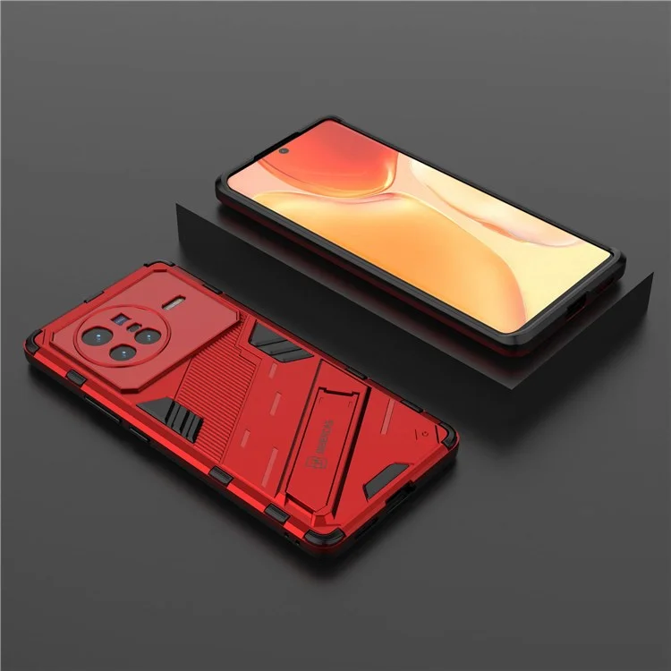 Для vivo X80 5G Kickstand Combo PC + TPU Case Drop-proof Dual Layer Protective Cell Phone Shell - Red