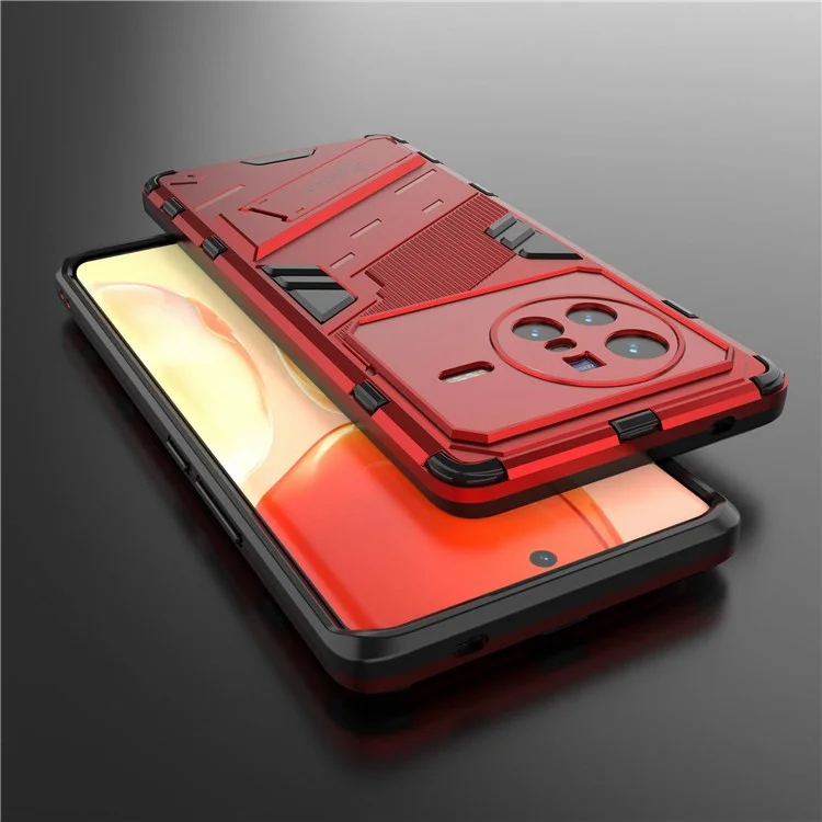 For vivo X80 5G Kickstand Combo PC + TPU Case Drop-proof Dual Layer Protective Cell Phone Shell - Red