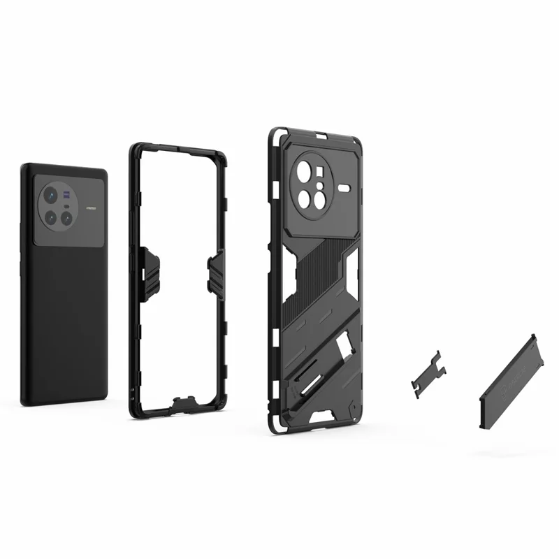 For vivo X80 5G Kickstand Combo PC + TPU Case Drop-proof Dual Layer Protective Cell Phone Shell - Black