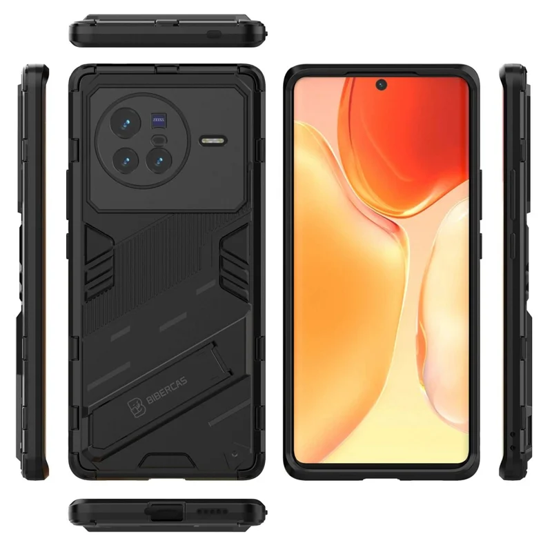 For vivo X80 5G Kickstand Combo PC + TPU Case Drop-proof Dual Layer Protective Cell Phone Shell - Black