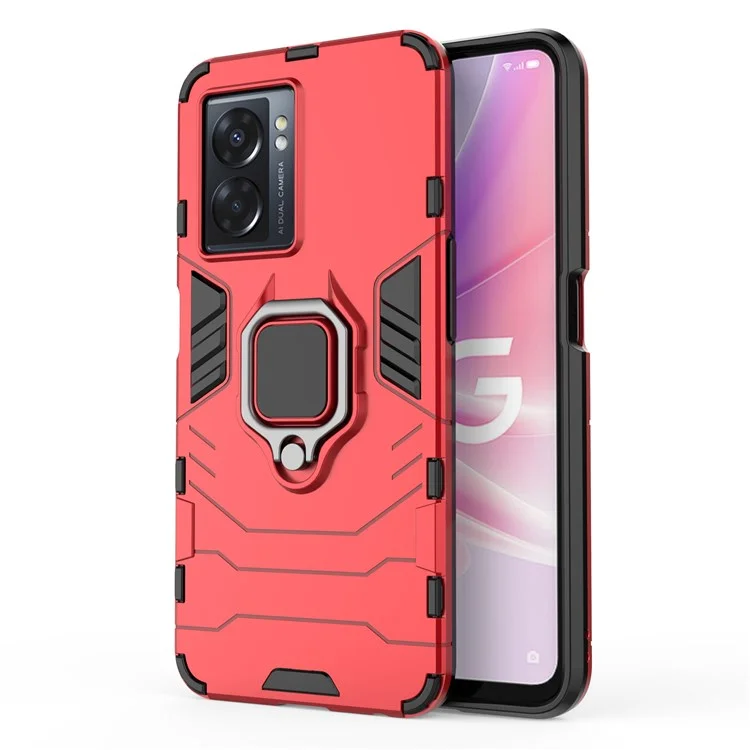 Pour Oppo A57 (2022) 5G / A77 5G / OnePlus Nord N300 5G Bague Support Étui de Protection Robuste Résistant à l'Usure Cadre PC Dur Souple TPU Étui de Protection - Rouge