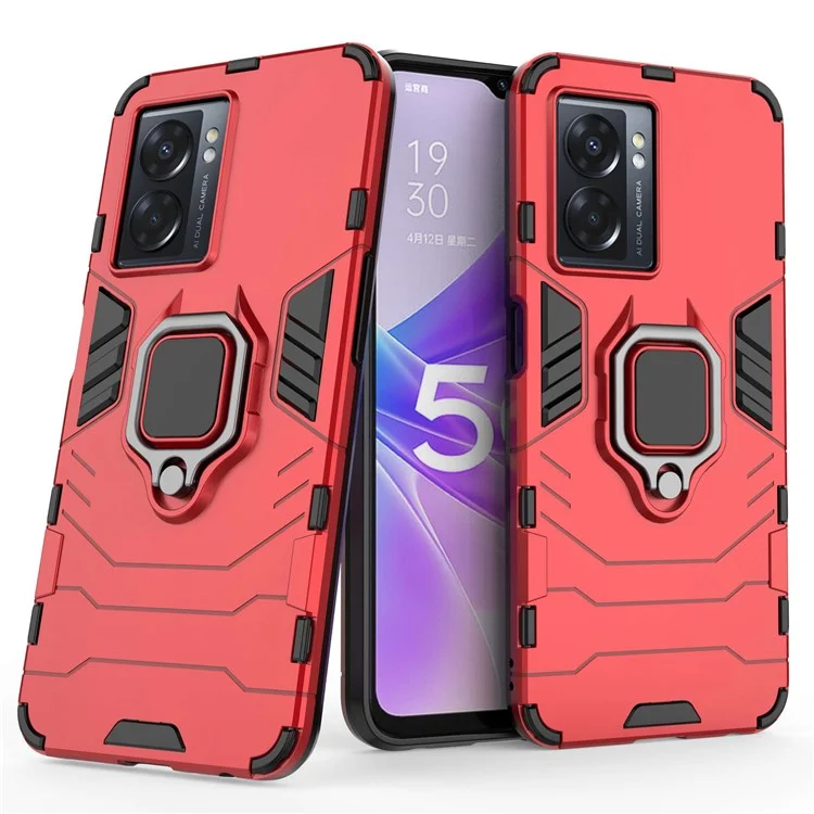 Pour Oppo A57 (2022) 5G / A77 5G / OnePlus Nord N300 5G Bague Support Étui de Protection Robuste Résistant à l'Usure Cadre PC Dur Souple TPU Étui de Protection - Rouge