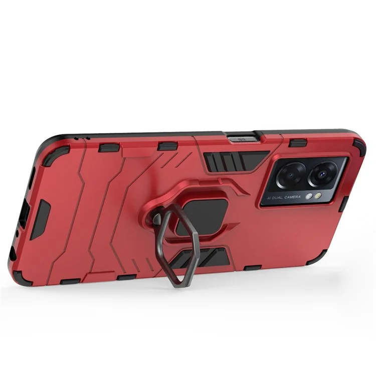 Per Oppo A57 (2022) 5G / A77 5G Ring Kickstand Cover Robusto Copertina Per Telefono Resistente Resistente PC Morbido TPU Custodia Protettiva - Rosso