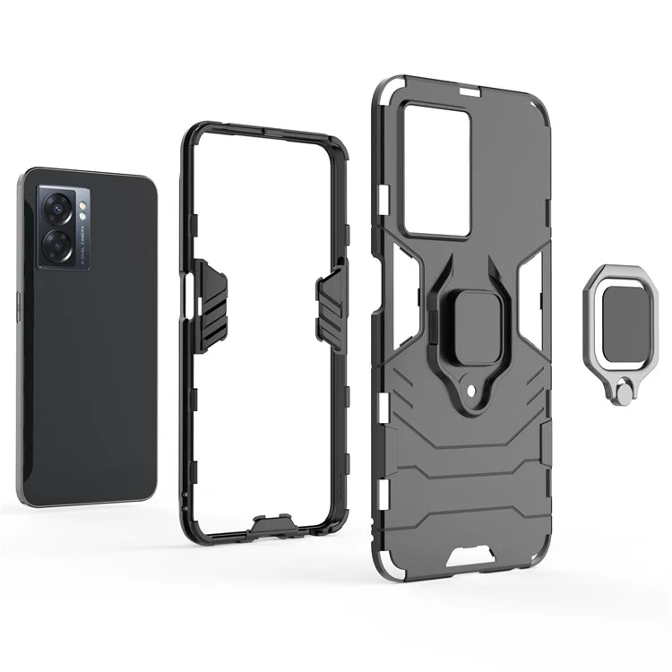 Pour Oppo A57 (2022) 5G / A77 5G / OnePlus Nord N300 5G Bague Support Étui de Protection Robuste Résistant à l'Usure Cadre PC Dur Souple TPU Étui de Protection - Rouge