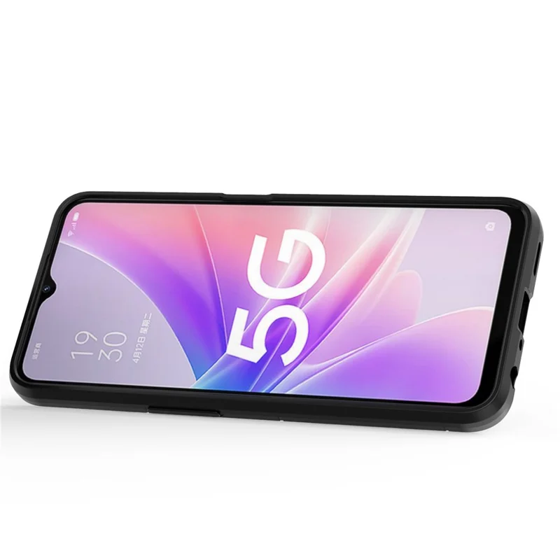 For Oppo A57 (2022) 5G / A77 5G / OnePlus Nord N300 5G Ring Kickstand Rugged Phone Cover Wear-resistant Hard PC Soft TPU Frame Protective Case - Black