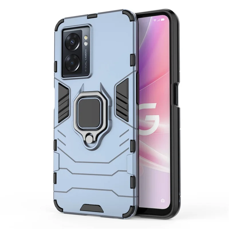 Para Oppo A57 (2022) 5G / A77 5G / OnePlus Nord N300 5G Ring Kickstand Rugged Phone Cover Wear-resistant Hard PC Soft TPU Frame Protective Case - Azul