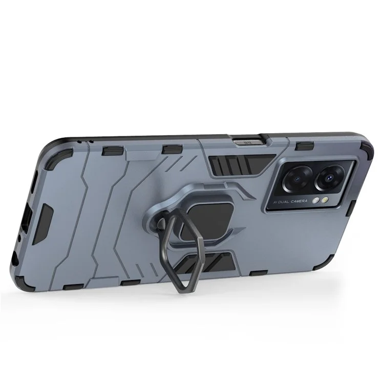 Para Oppo A57 (2022) 5G / A77 5G / OnePlus Nord N300 5G Ring Kickstand Rugged Phone Cover Wear-resistant Hard PC Soft TPU Frame Protective Case - Azul