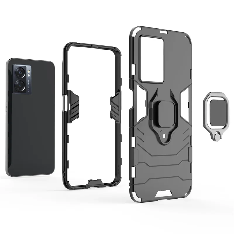 Para Oppo A57 (2022) 5G / A77 5G / OnePlus Nord N300 5G Ring Kickstand Rugged Phone Cover Wear-resistant Hard PC Soft TPU Frame Protective Case - Azul