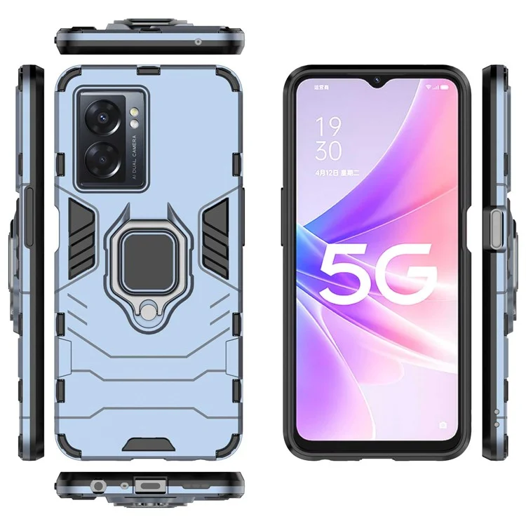 Para Oppo A57 (2022) 5G / A77 5G / OnePlus Nord N300 5G Ring Kickstand Rugged Phone Cover Wear-resistant Hard PC Soft TPU Frame Protective Case - Azul