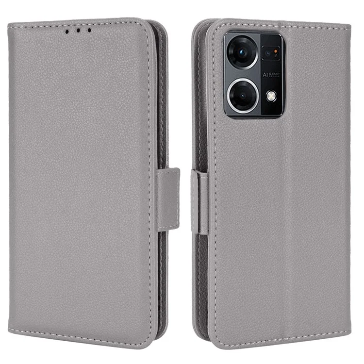 Para Oppo F21 Pro 4G/Reno7 4G Case de Teléfono Celular Anti-scratch Anti-drop Litchi Texture Cuero Billetera de Cubierta Protectora - Gris