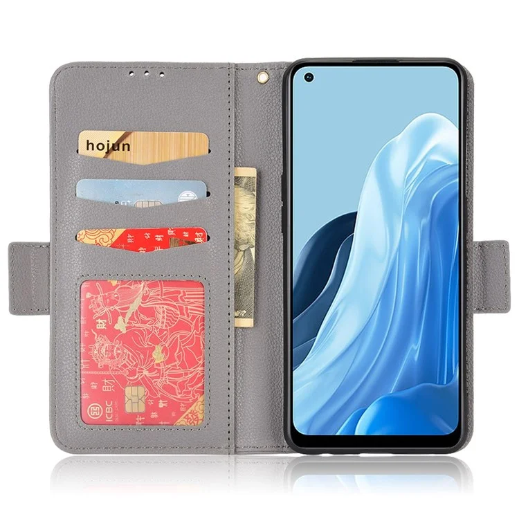 Para Oppo F21 Pro 4G/Reno7 4G Case de Teléfono Celular Anti-scratch Anti-drop Litchi Texture Cuero Billetera de Cubierta Protectora - Gris