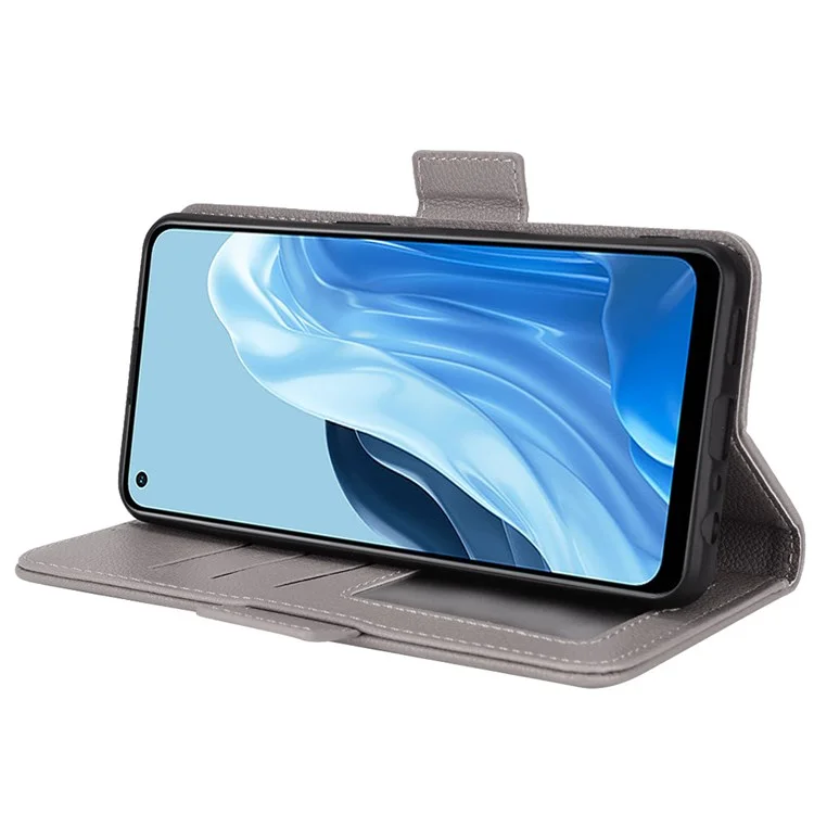 Para Oppo F21 Pro 4G/Reno7 4G Case de Teléfono Celular Anti-scratch Anti-drop Litchi Texture Cuero Billetera de Cubierta Protectora - Gris