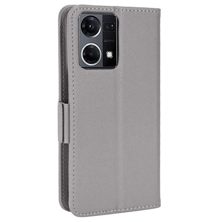 Para Oppo F21 Pro 4G/Reno7 4G Case de Teléfono Celular Anti-scratch Anti-drop Litchi Texture Cuero Billetera de Cubierta Protectora - Gris