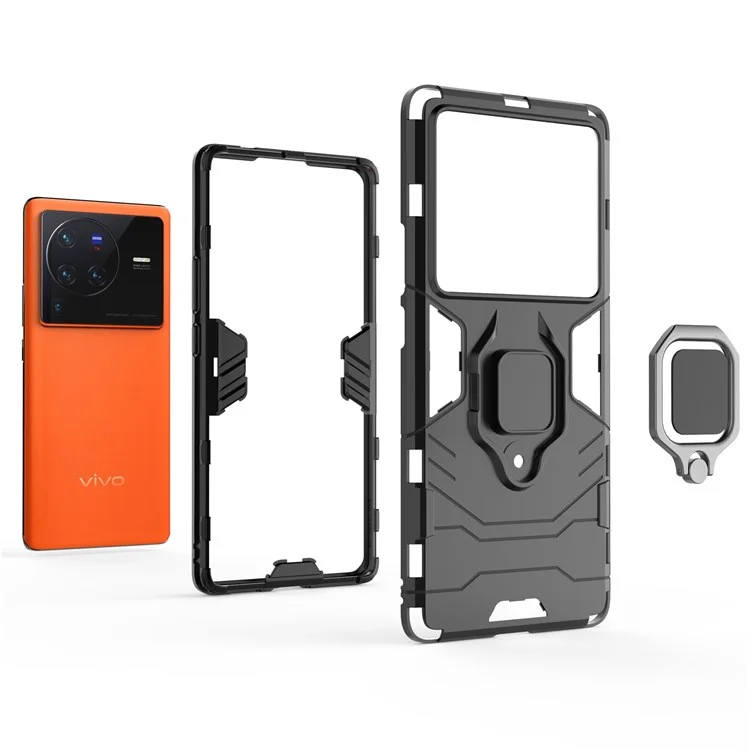 Für Vivo X80 Pro 5G Ring Kickstand-telefonhülle Anti-drop Hard PC Soft TPU Hybrid-abdeckung - Rot