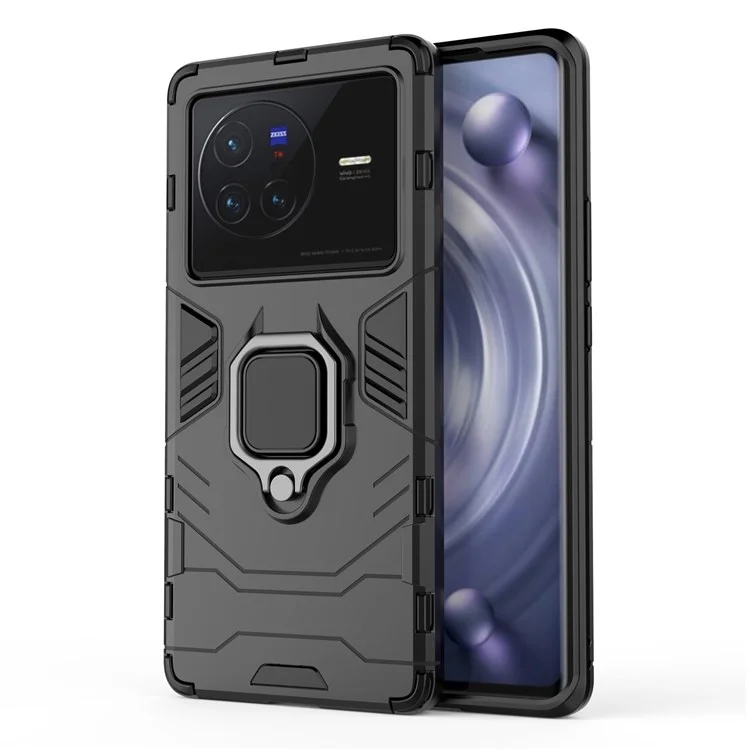 Ring -kickstand -telefonabdeckung Für Vivo X80 5G, Hard PC Soft TPU Schockproofes Smartphone -abdeckung - Schwarz