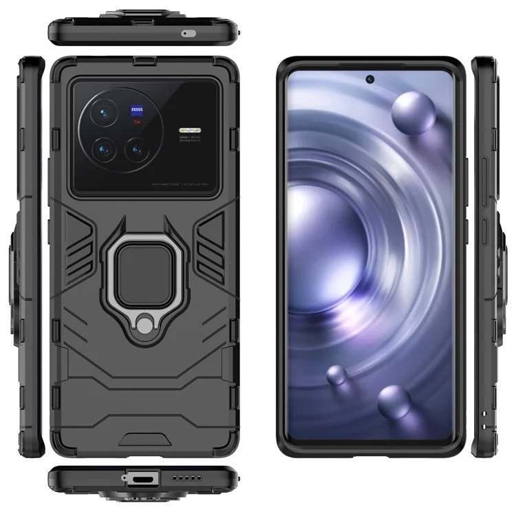 Ring -kickstand -telefonabdeckung Für Vivo X80 5G, Hard PC Soft TPU Schockproofes Smartphone -abdeckung - Schwarz