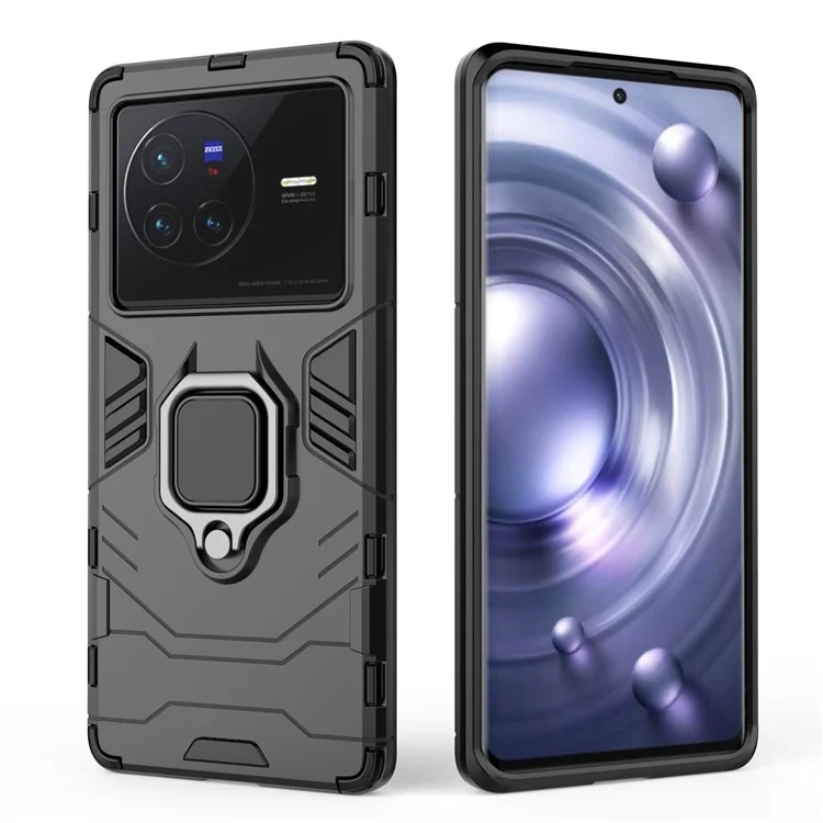 Ring -kickstand -telefonabdeckung Für Vivo X80 5G, Hard PC Soft TPU Schockproofes Smartphone -abdeckung - Schwarz