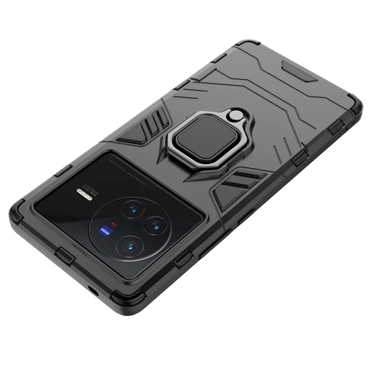 Ring -kickstand -telefonabdeckung Für Vivo X80 5G, Hard PC Soft TPU Schockproofes Smartphone -abdeckung - Schwarz