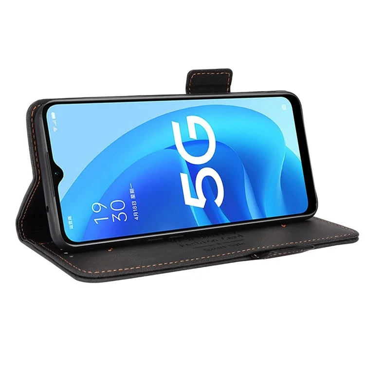 Для Oppo A55s 5G Shock-resean Teame Кожаный Кошелек Flip Protection Case Case Stand TPU Внутренняя Оболочка Против Царапины - Черный
