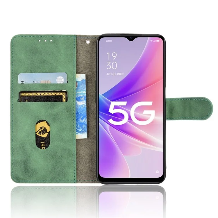 Чехол для телефона с эффектом кожи для Oppo A57 (2022) 5G / A77 5G / OnePlus Nord N300 5G, искусственная кожа + TPU, полная защита с подставкой и бумажником - зеленый