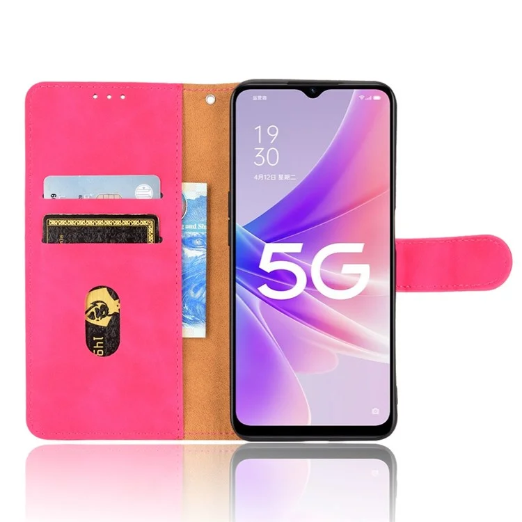 Capa de Telefone Com Toque de Pele Para o Oppo A57 (2022) 5G / A77 5G, PU Leather + TPU Tampa de Proteção Completa Com Carteira de Suporte - Rosa