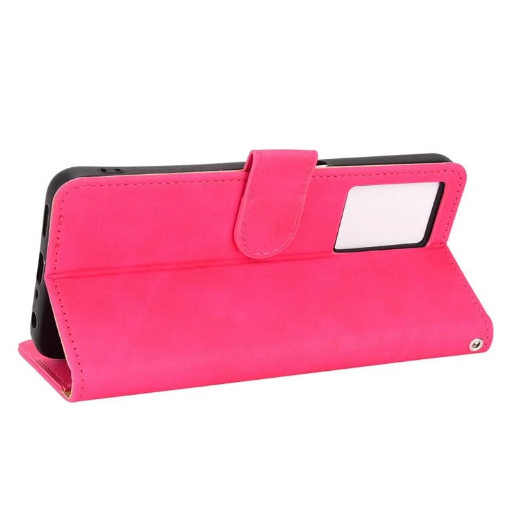 Capa de Telefone Com Toque de Pele Para o Oppo A57 (2022) 5G / A77 5G, PU Leather + TPU Tampa de Proteção Completa Com Carteira de Suporte - Rosa