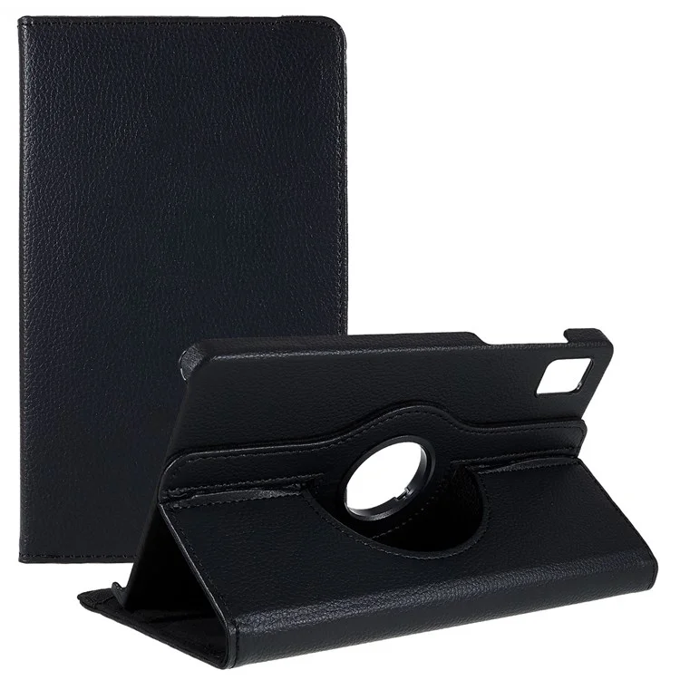 For Realme Pad Mini Wear-resistant Solid Color Leather Tablet Case 360-degree Rotating Protective Cover with Stand Support Horizontal/Vertical View - Black