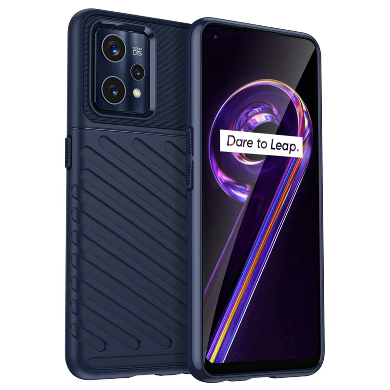 For Realme 9 5G / 9 Pro 5G Thunder Series Twill Texture Soft TPU Cover Non-Slip Protective Phone Case - Navy Blue