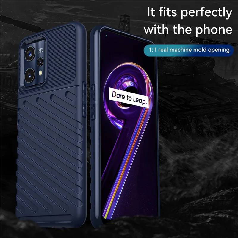 For Realme 9 5G / 9 Pro 5G Thunder Series Twill Texture Soft TPU Cover Non-Slip Protective Phone Case - Navy Blue