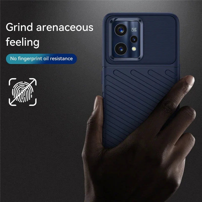 For Realme 9 5G / 9 Pro 5G Thunder Series Twill Texture Soft TPU Cover Non-Slip Protective Phone Case - Navy Blue