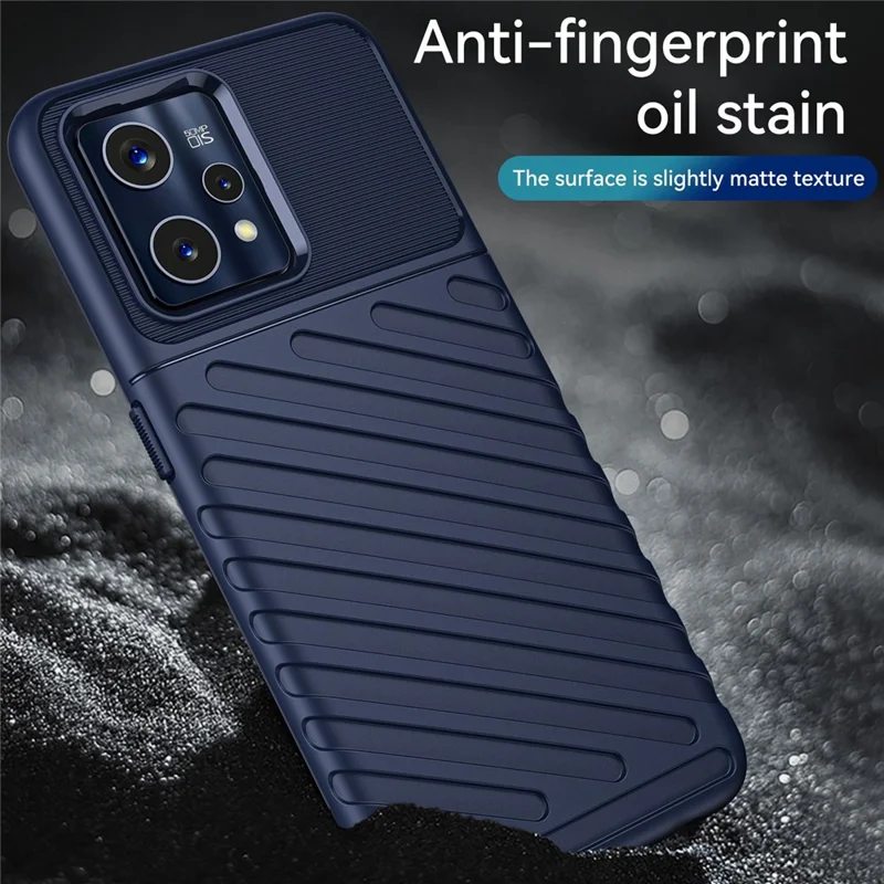 For Realme 9 5G / 9 Pro 5G Thunder Series Twill Texture Soft TPU Cover Non-Slip Protective Phone Case - Navy Blue
