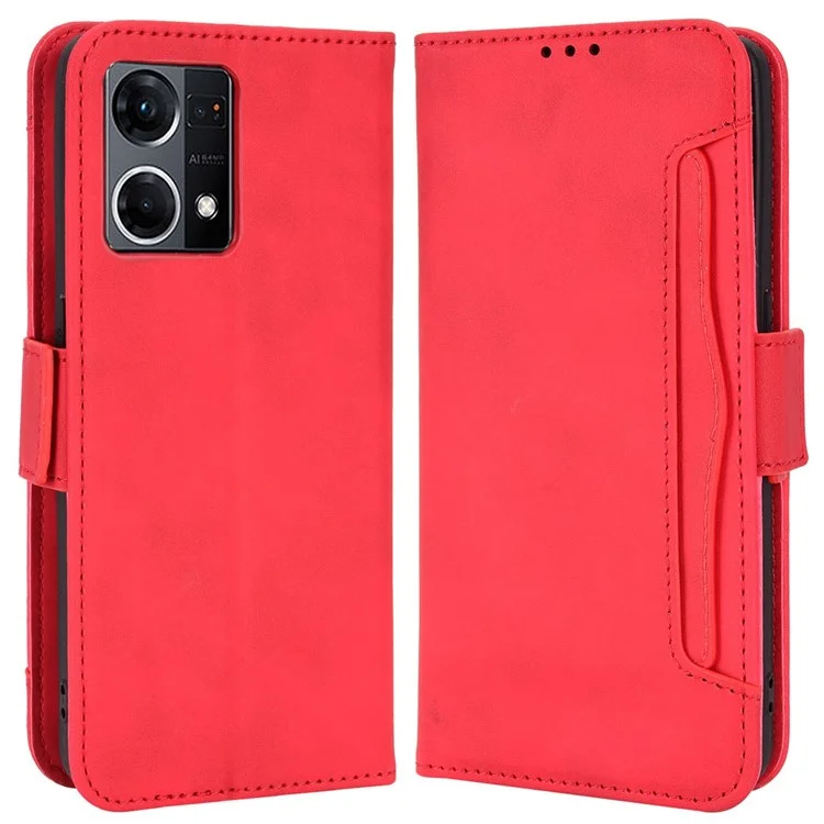 Für Oppo Reno7 4G/F21 Pro 4G Kartenhalter Handybeutel Hülle Magnetisch Flip Wallet Ständer Schockdes PU -leder -telefonabdeckung - Rot