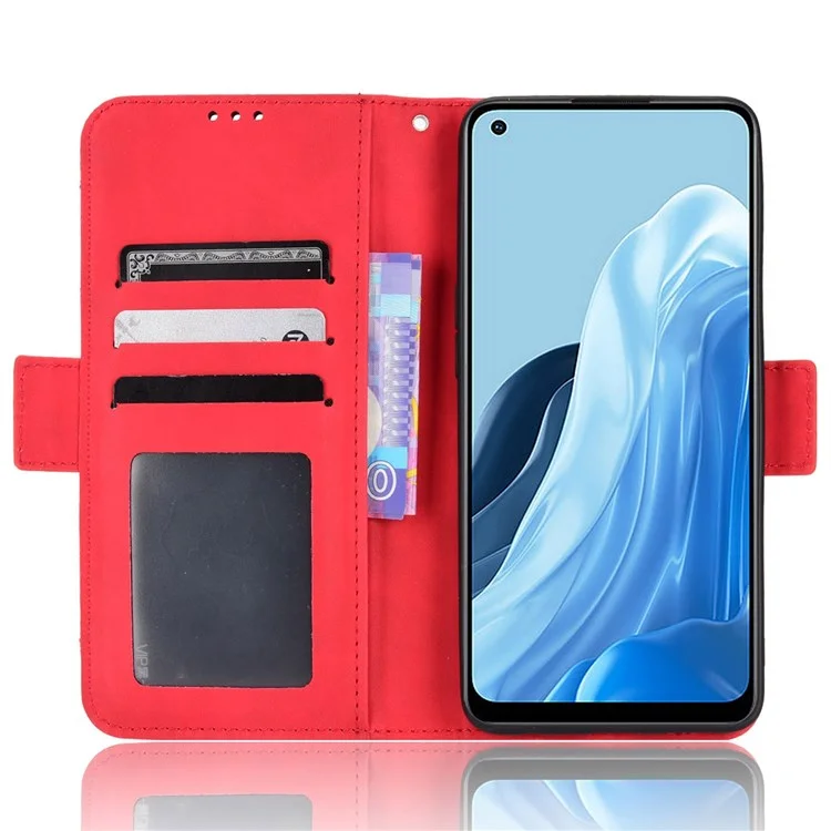 Für Oppo Reno7 4G/F21 Pro 4G Kartenhalter Handybeutel Hülle Magnetisch Flip Wallet Ständer Schockdes PU -leder -telefonabdeckung - Rot