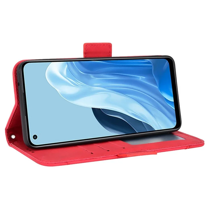 Für Oppo Reno7 4G/F21 Pro 4G Kartenhalter Handybeutel Hülle Magnetisch Flip Wallet Ständer Schockdes PU -leder -telefonabdeckung - Rot