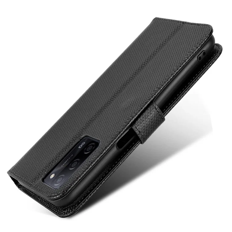 Diamond Texture PU Leather Case for Oppo A55 5G/A53s 5G, Folio Flip Wallet Phone Stand Case with Handy Strap - Black
