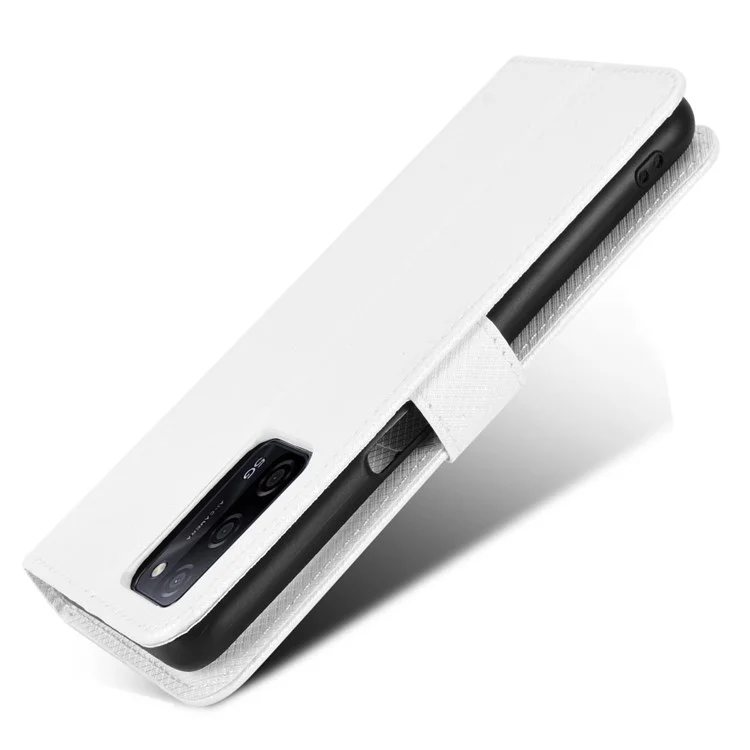 Diamond Texture PU Leather Case for Oppo A55 5G/A53s 5G, Folio Flip Wallet Phone Stand Case with Handy Strap - White