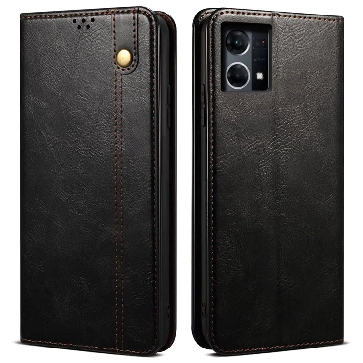 Funda con textura de caballo loca cerosa para Oppo Reno7 4G/F21 Pro 4G, cubierta de teléfono móvil tipo cartera de pie magnética a prueba de golpes estilo - Negro
