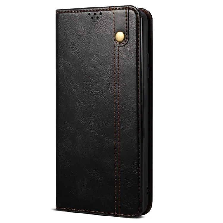 Funda con textura de caballo loca cerosa para Oppo Reno7 4G/F21 Pro 4G, cubierta de teléfono móvil tipo cartera de pie magnética a prueba de golpes estilo - Negro