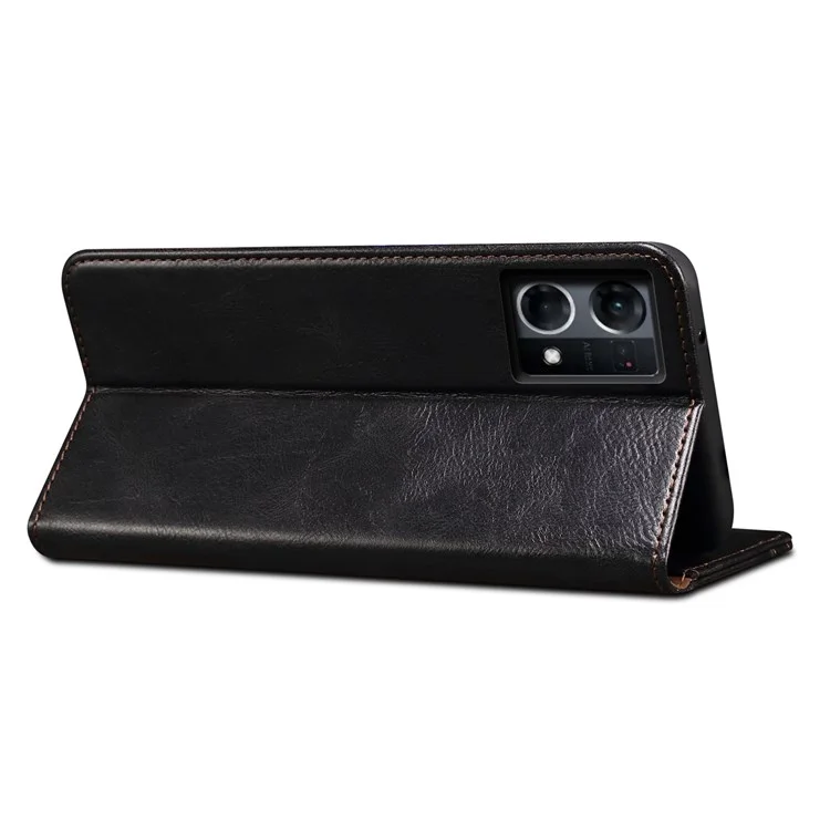 Funda con textura de caballo loca cerosa para Oppo Reno7 4G/F21 Pro 4G, cubierta de teléfono móvil tipo cartera de pie magnética a prueba de golpes estilo - Negro
