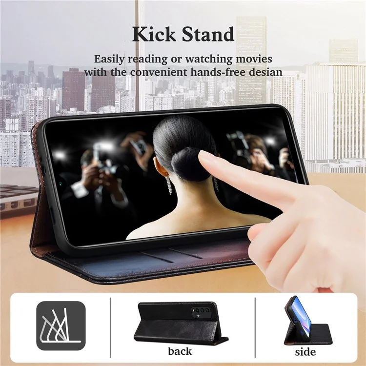 Funda con textura de caballo loca cerosa para Oppo Reno7 4G/F21 Pro 4G, cubierta de teléfono móvil tipo cartera de pie magnética a prueba de golpes estilo - Negro