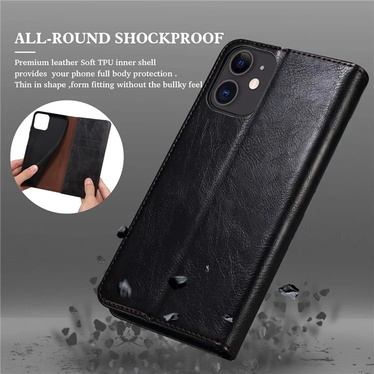 Funda con textura de caballo loca cerosa para Oppo Reno7 4G/F21 Pro 4G, cubierta de teléfono móvil tipo cartera de pie magnética a prueba de golpes estilo - Negro