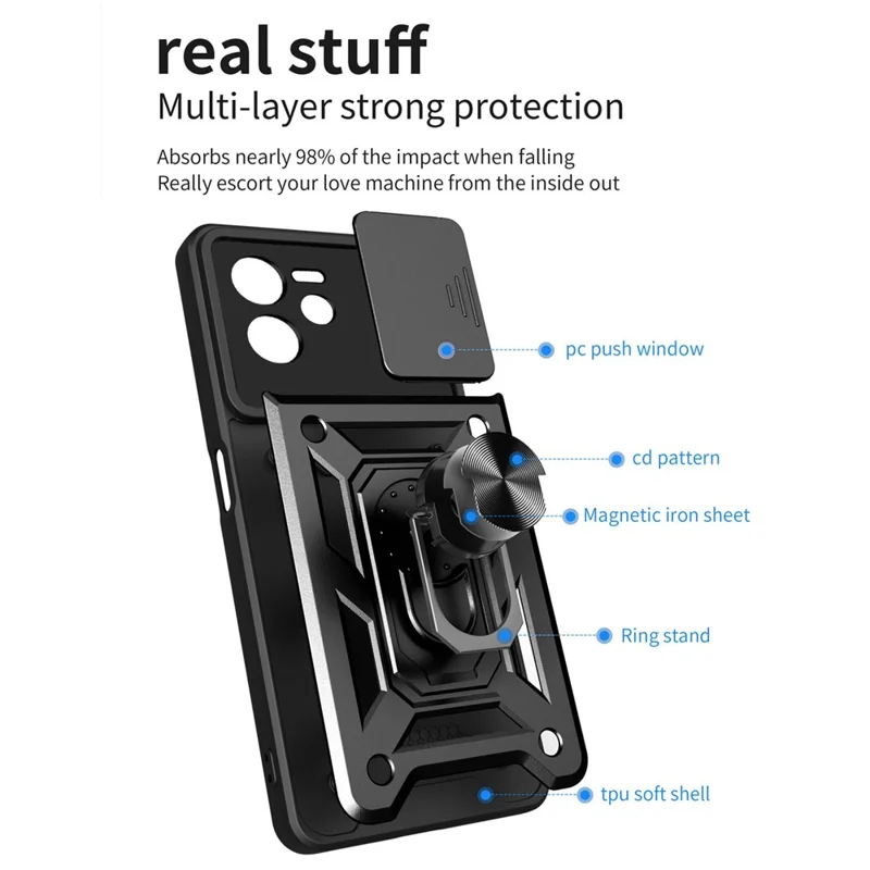 For Realme C35 Slide Camera Protection PC + TPU Ring Kickstand Case Anti-drop Phone Cover - Blue