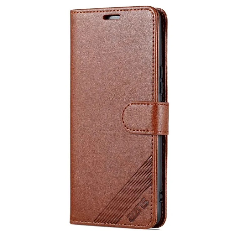 AZNS For vivo S15e 5G Textured Leather Flip Shell Magnetic Closure Stand Wallet 360-degree Protection Folio Cover - Brown