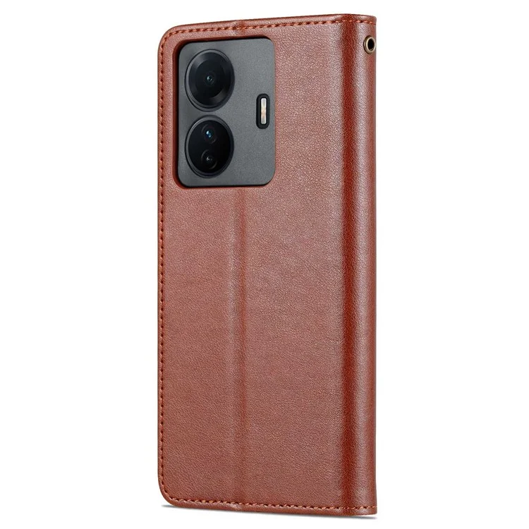 AZNS For vivo S15e 5G Textured Leather Flip Shell Magnetic Closure Stand Wallet 360-degree Protection Folio Cover - Brown