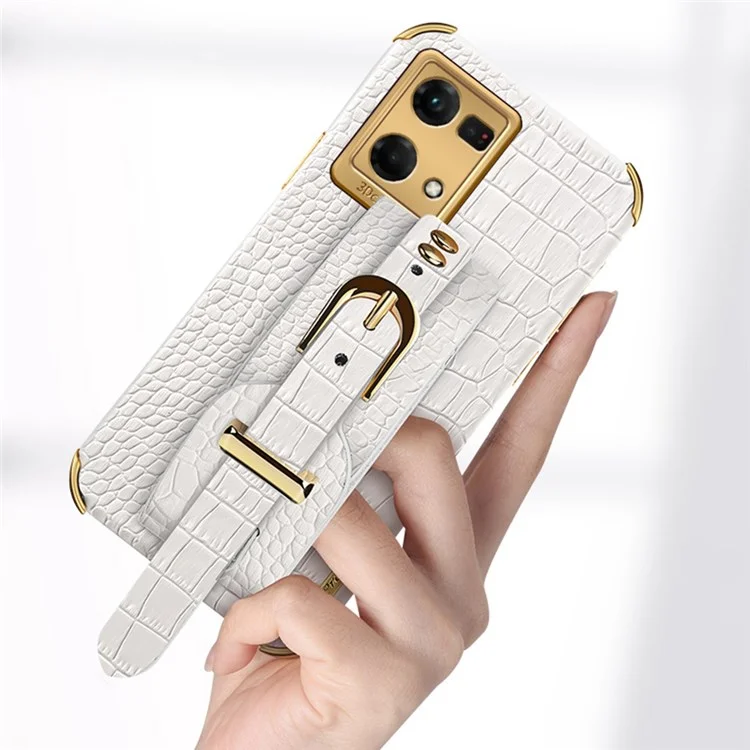 Pour Oppo Reno7 À L'épreuve De La Texture De Crocodile Électrolitée De Choc, Couverture De Téléphone Portable Léger En Cuir PU En Cuir En Cuir PU En Cuir En Cuir Avec Sangle À Main Kickstand - Vert