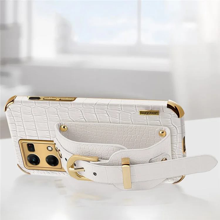 Pour Oppo Reno7 À L'épreuve De La Texture De Crocodile Électrolitée De Choc, Couverture De Téléphone Portable Léger En Cuir PU En Cuir En Cuir PU En Cuir En Cuir Avec Sangle À Main Kickstand - Vert